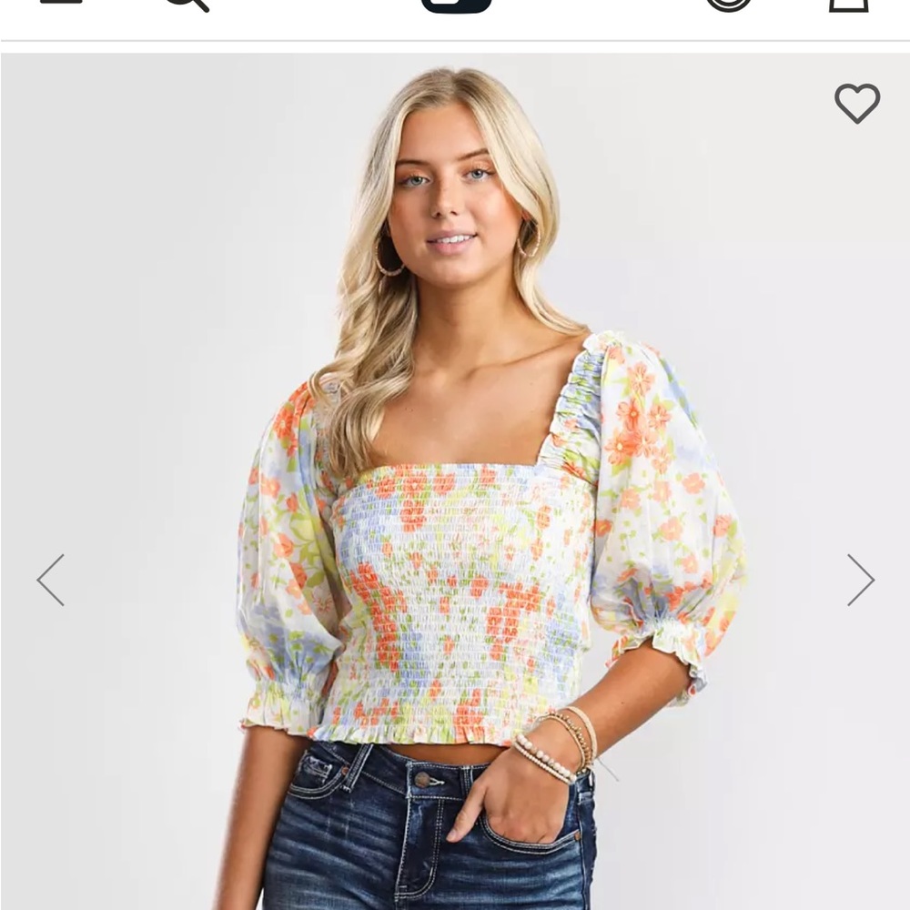 Billabong multi color Floral crop top scrunch waist mid sleeve puff shoulder